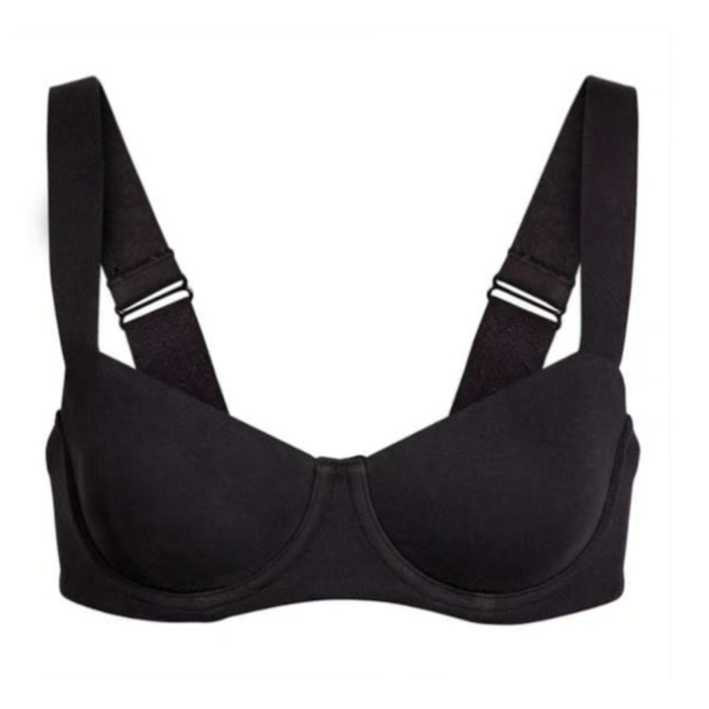 NWOT Skims Cotton Wide Strap Balconette Bra Onyx Black 34A Underwire Unlined